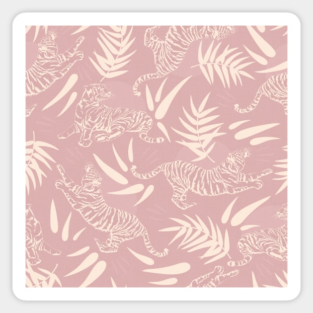 Tigers and Bamboo Leaves / Light Pink Sticker by matise